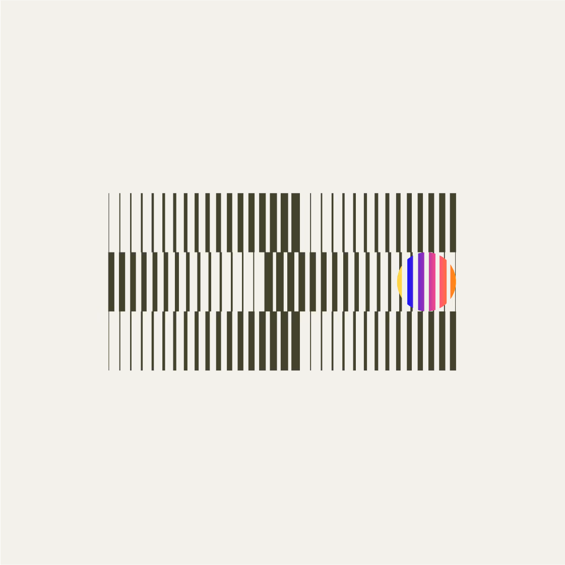 A dense grid of vertical bars shifting toward the right into a circle filled with a rainbow gradient, representing the architected data shape for model training.